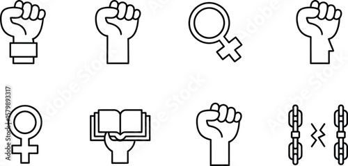 Icons depicting feminism, empowerment, and breaking free from oppression