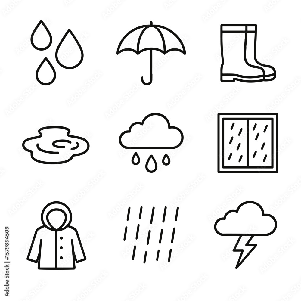 Boots rainy raindrops cloud icons storm icon rain day vector wet window
