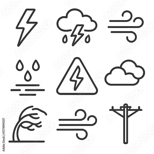 Pole gust storm raindrops bolt stormy ground vector weather icons icon alert
