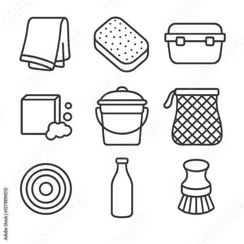 Waste zero icon towel vector lid icons dish scrub compost container brush