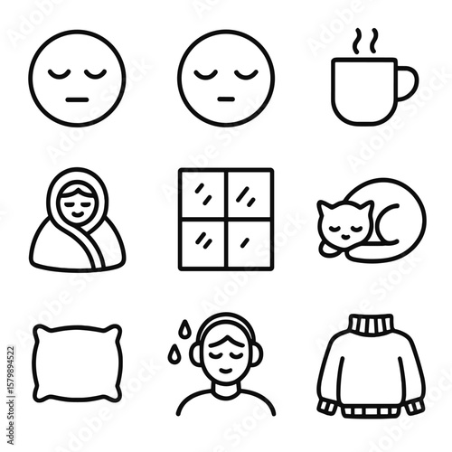 Face icons rainy reflection warm blanket cat vector eyes day sweater icon