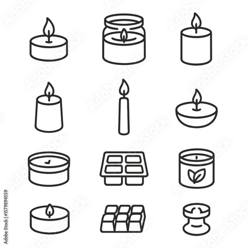 Set icon tin taper votive candle vector pillar floating soy tealight