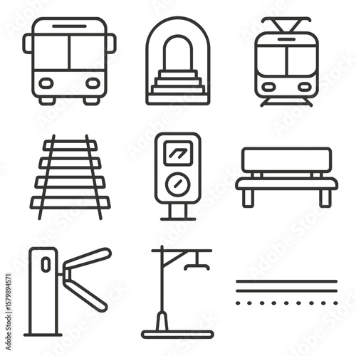 Tram public icons bus turnstile vector bench transport subway entrance wire icon