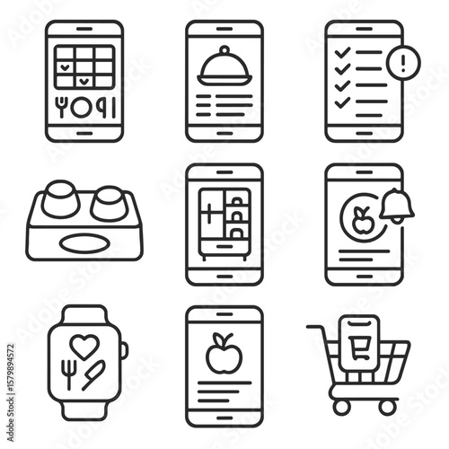 Scale icon eating auto nutrition icons planner tracker fridge planning meal vector