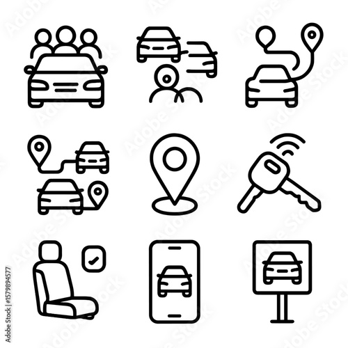 Pin users ride digital icon pickup app vector seat sharing sign car