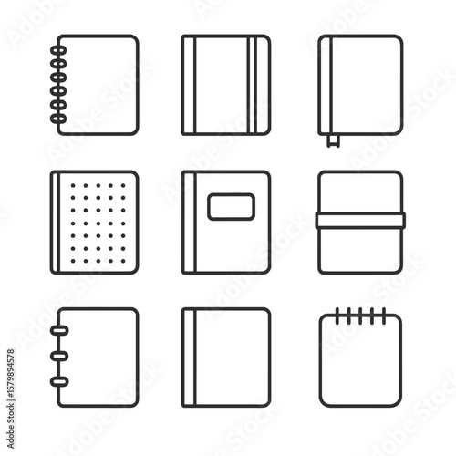 Notebook icon vector book journal ring stitched bullet set hardcover composition binder