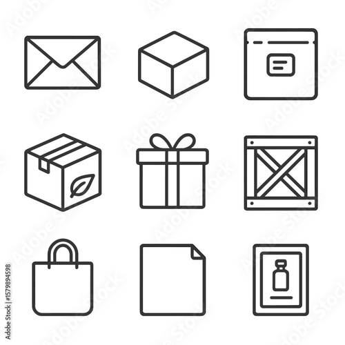 Mailer set icon product crate eco packaging vector pack bag wrap shipping
