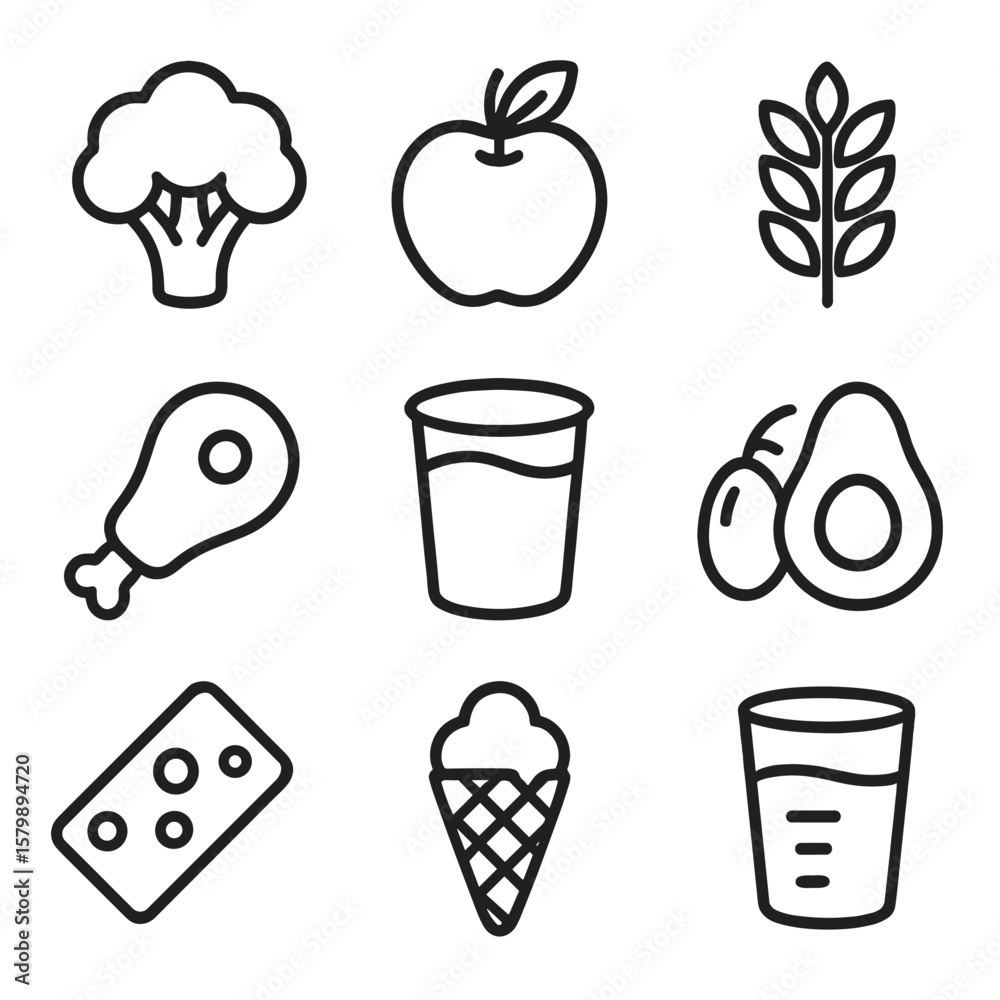 Fototapeta premium Treat symbol dairy icons log food water tracker fruit vector cup icon