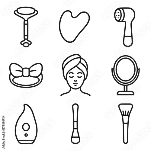 Skincare icon brush face spatula steamer icons mask accessory stone mirror cleansing