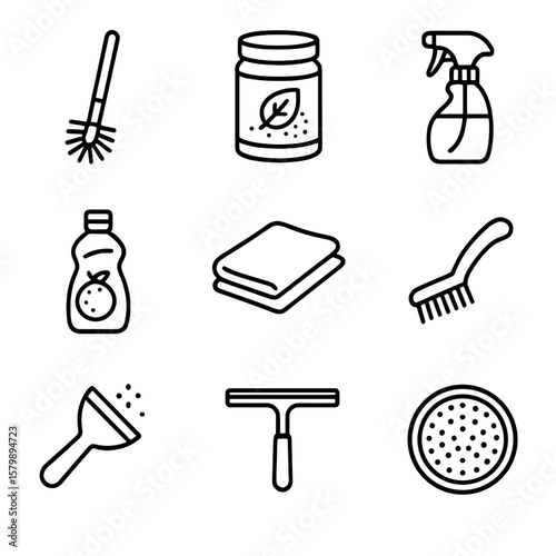 Vector icon soap squeegee net icons scum cloth drainage eco brush powder
