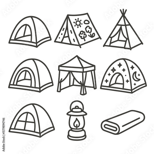 Camping canopy icon kids indoor tent play toy sleeping vector window fort