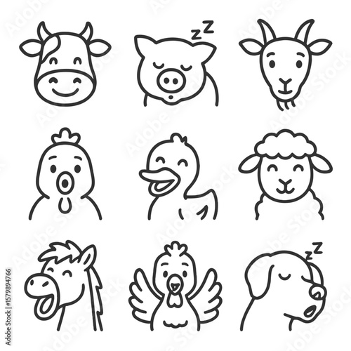 Pig vector duck yawning icon dog icons curious animal farm flapping goat