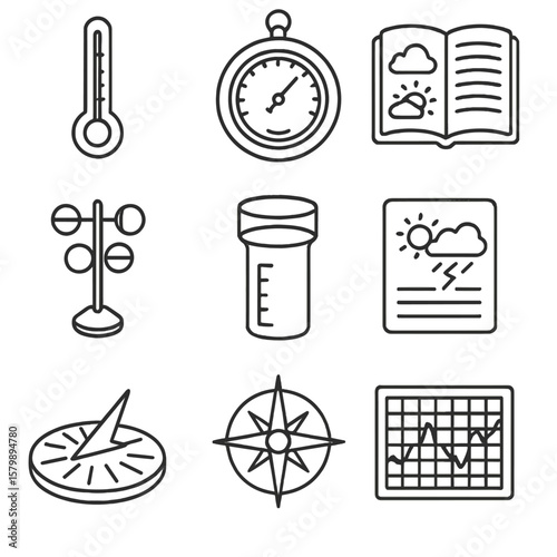 Chart thermometer weather diary rain historical icon anemometer vector barometer early tools