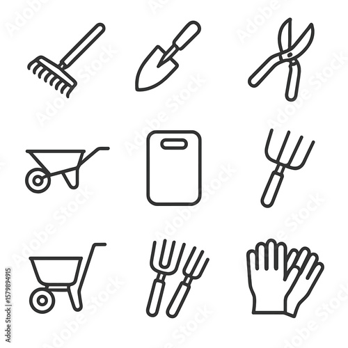 Garden kneeling gloves gardening vector icons spreader pruners fork tool seed icon