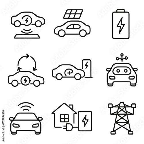 Future ev sharing icon storage link car wireless energy grid vector battery