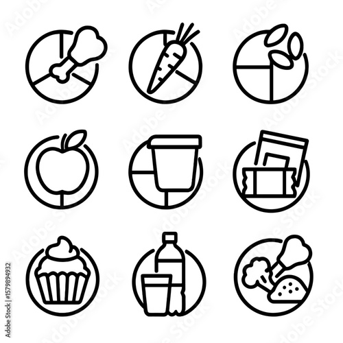 Snack dairy vector protein icon portion set dessert fruit mixed grain