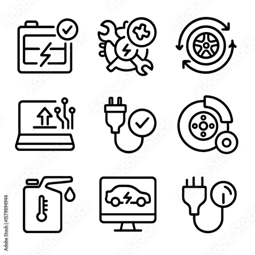 Indicator check vector maintenance inspection brake diagnostics refill charging icons update icon