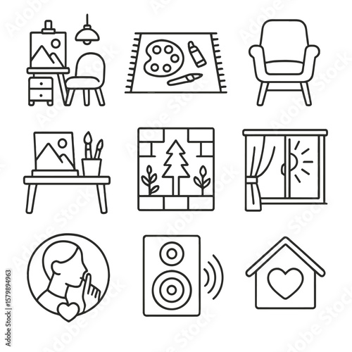 Vector icons room therapeutic therapy space icon floor table chair quiet art