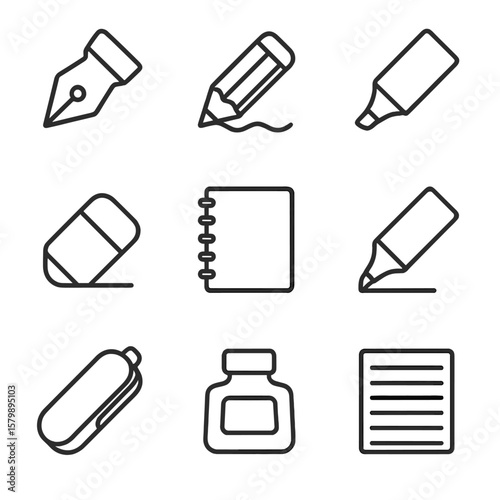 Notebook icon tip case eraser marker highlighter icons vector tools pencil pen