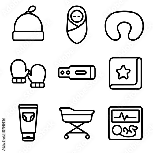 Bassinet hat essentials mittens icon vector blanket baby icons newborn nursing cloth
