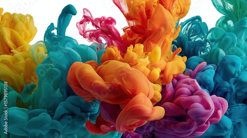 Abstract swirling textures of brightly colored ink dropped in water.