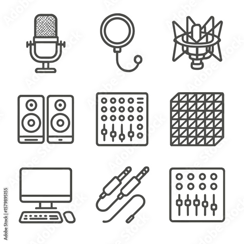 Computer condenser icons shock mixing studio control mount gear icon vector audio