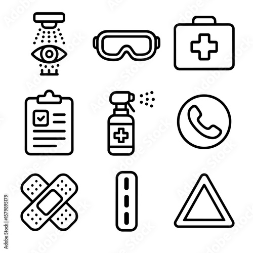 Icon safety first injury goggles vector board emergency aid workplace eye