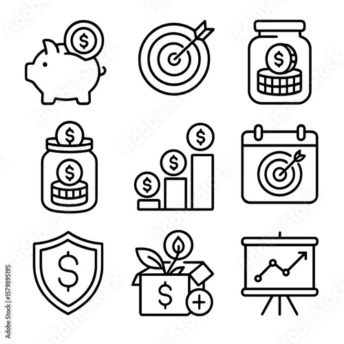 Ladder savings fund piggy icon strategy plan budget vector jar box icons