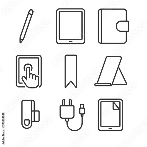 Pen plug touchscreen tablet bookmark magnetic hand vector planner icon icons gesture