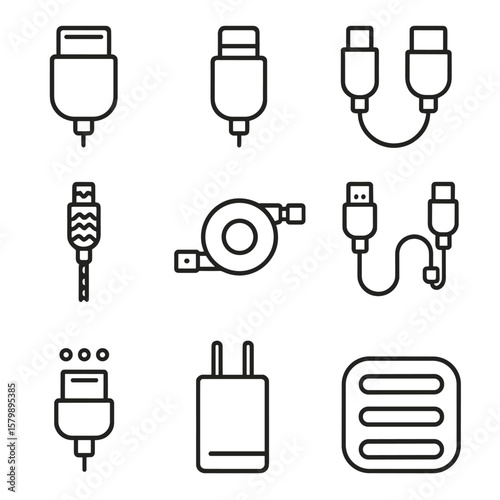 Plug usb cord icons charging magnetic micro vector cable retractable icon