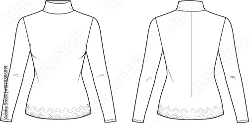 Cropped hoodie CAD drawing, fashion sketch front and back view, vector apparel illustration, trendy streetwear design, garment technical flat