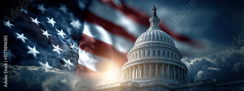 Wallpaper Mural Majestic View of the Capitol Building with Dramatic Sky and American Flag in the Background, Symbolizing Freedom and Democracy Torontodigital.ca