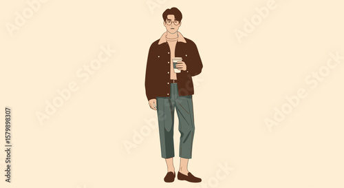Flat vector modeling of a young man