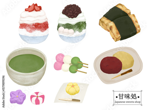 甘味処のお品書きの色鉛筆タッチのイラスト