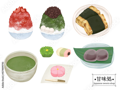 甘味処のお品書きの色鉛筆タッチのイラスト