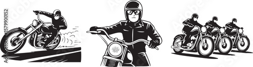 Dynamic motorcycle rider and group riding silhouette