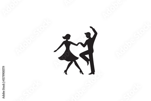 Elegant Couple Dancing Silhouette Illustration Retro Style Dance Classic Dance Moves Romantic Dance Black and White Silhouette