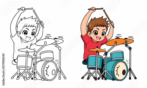 man beating the drums coloring page for kids