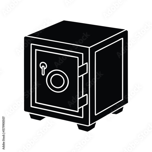 A minimalistic black and white vector graphic of a secure safe