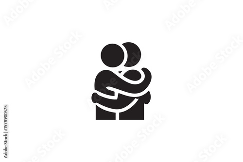 Two People Embracing in a Heartfelt Hug Expressing Love and Support through Physical Affection Presented in a Clean Black and White Silhouette