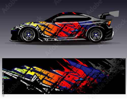 Car wrap design vector. Graphic abstract stripe racing background designs for vehicle, rally, race, adventure and car racing livery
