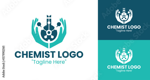 Modern Chemist Logo with Laboratory Flask in Solid Teal for Scientific Branding
