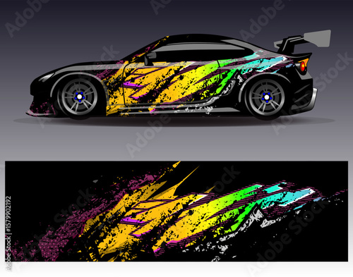 Car wrap design vector. Graphic abstract stripe racing background designs for vehicle, rally, race, adventure and car racing livery