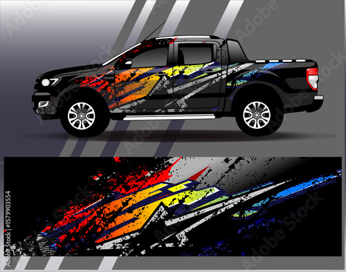 Car wrap design vector. Graphic abstract stripe racing background designs for vehicle, rally, race, adventure and car racing livery