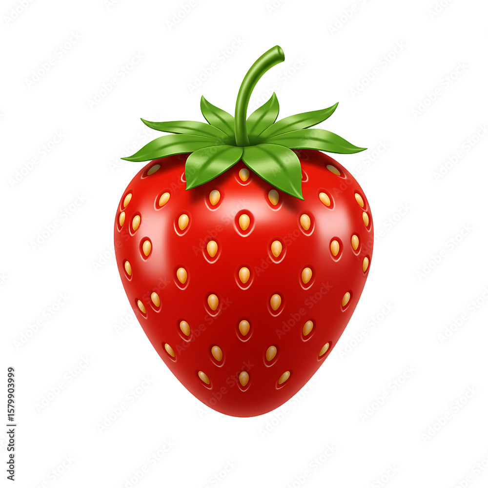 Obraz premium Ripe Red Strawberry With Green Leaves and Seeds on White Background