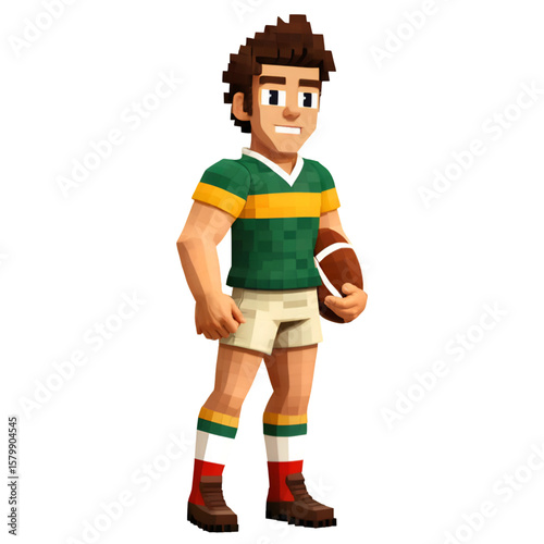 A low-poly or voxel style 3D character of a male rugby player - AI Generated