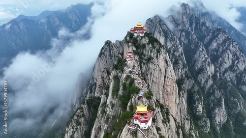 Aerial view of Fanjing Mountain temple complex in Guizhou China