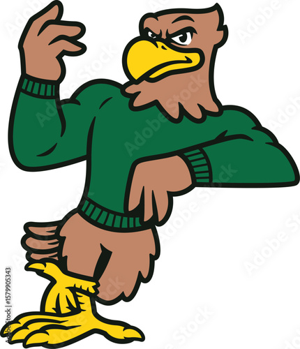 retro vintage style cartoon eagle mascot character college sports theme
