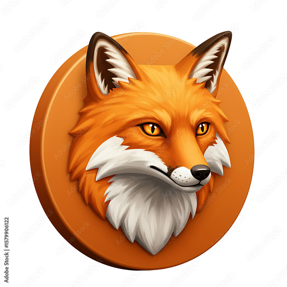Obraz premium Fox Head Orange Circular Icon Illustration with Detailed Fur and Piercing Eyes