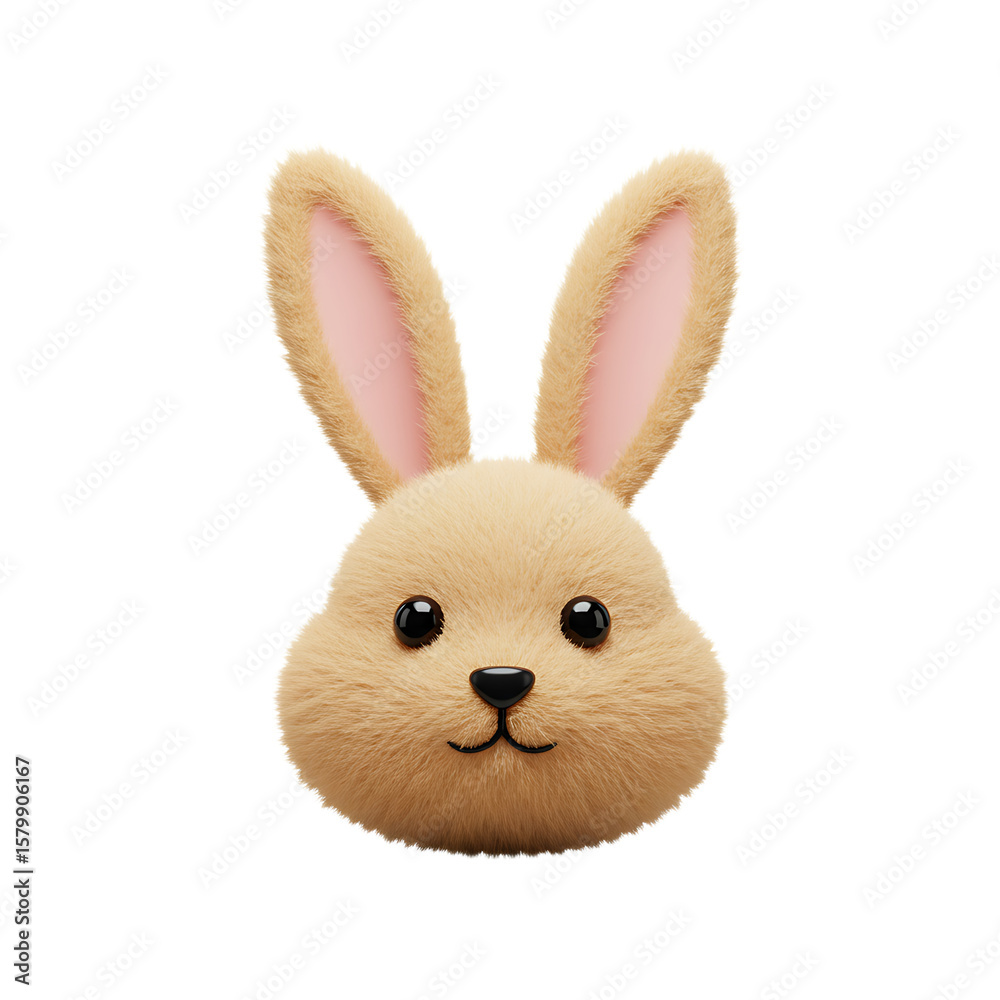 Obraz premium Cute Tan Rabbit Face Fluffy Easter Decoration on White Background